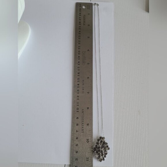 Vintage Sterling Silver Floral Filigree Smoky Quartz Crystal Pendant Necklace - Picture 12 of 16